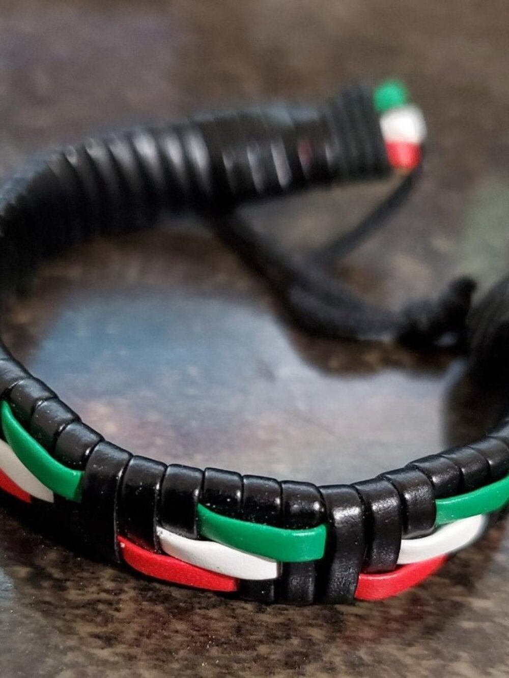 Bracelet Crafted Black With Red White And Green